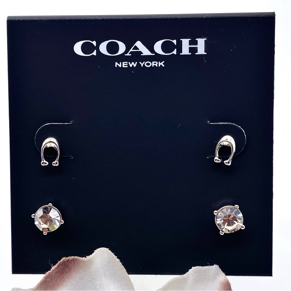 NWT Coach Signature C & Stone Stud Earrings Set - Picture 9 of 15